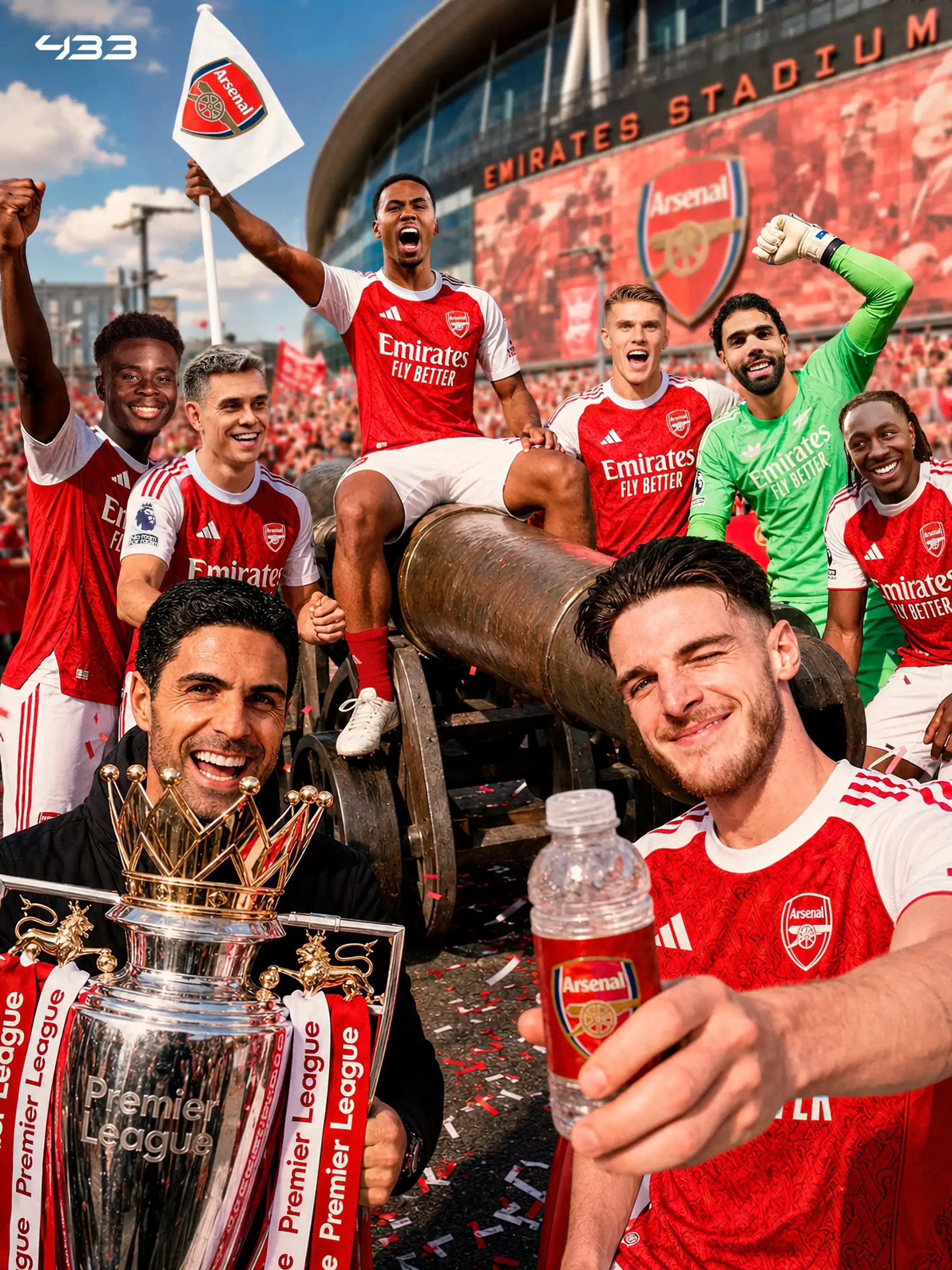 Thầy trò HLV Mikel Arteta sẽ chính thức nâng cúp vô địch Premier League tại sân Selhurst Park vào Chủ nhật này Mikel Arteta và các cầu thủ Arsenal ăn mừng vô địch